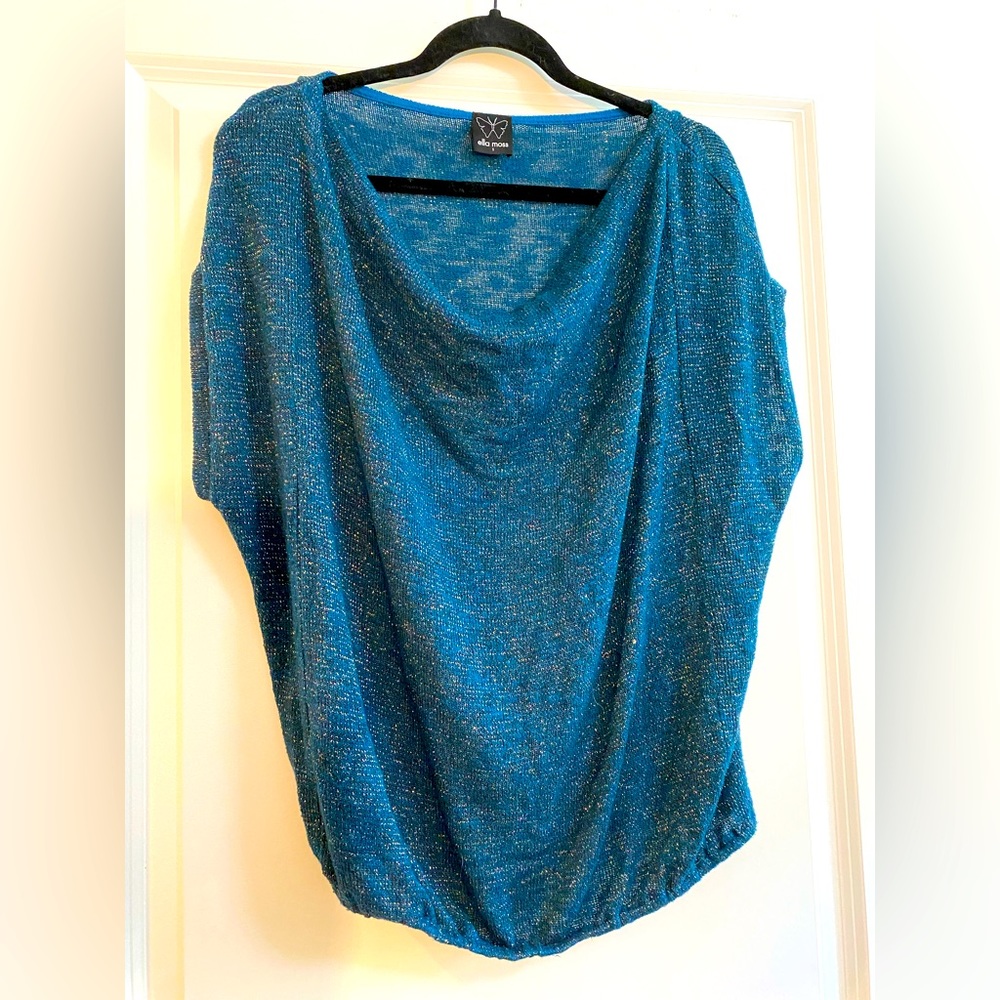 Ella Moss teal gold sparkle top softest cotton top size S
